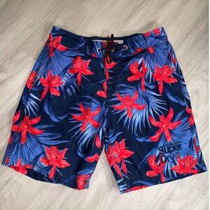 Superdry Swim Sport Board Shorts Navy Blue Red Tropical Floral Men XL